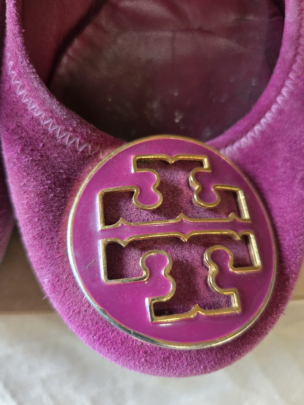 Tory Burch Dark Pink Suede Reva Flats - Picture 4 of 6